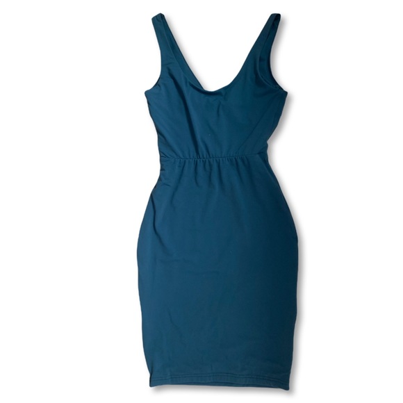 MOOLOOLA Teal Deep V Bodycon Midi Dress Size 8 - Picture 3 of 5